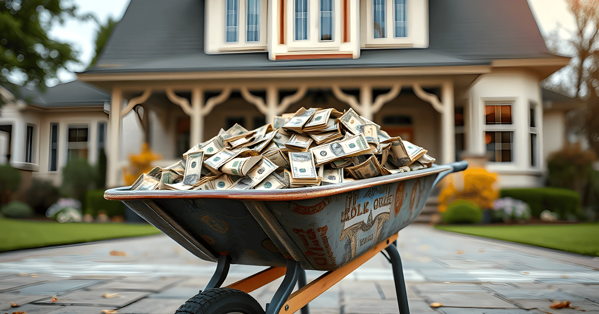 a wheelbarrow full of money